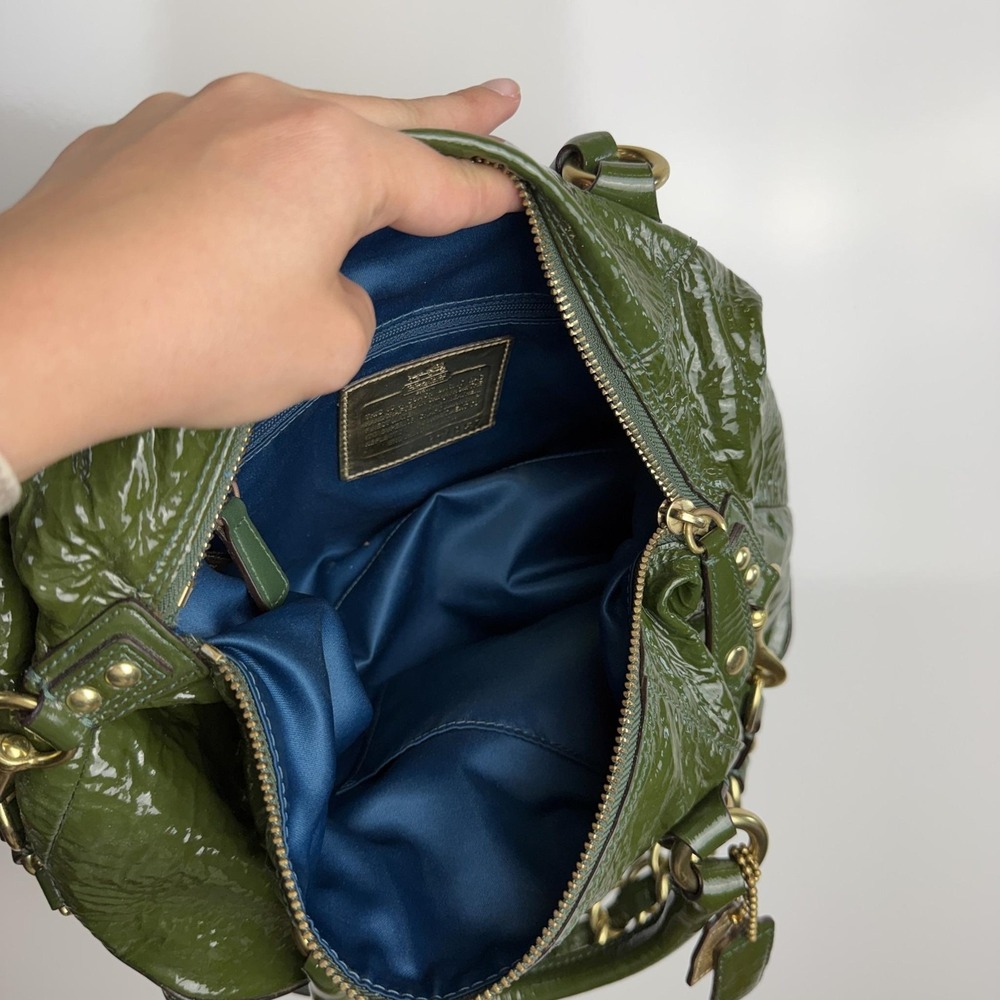 Coach Satchel Bag Womens Medium Green Patent Leather Chain Strap Gold Hardware - Picture 11 of 11